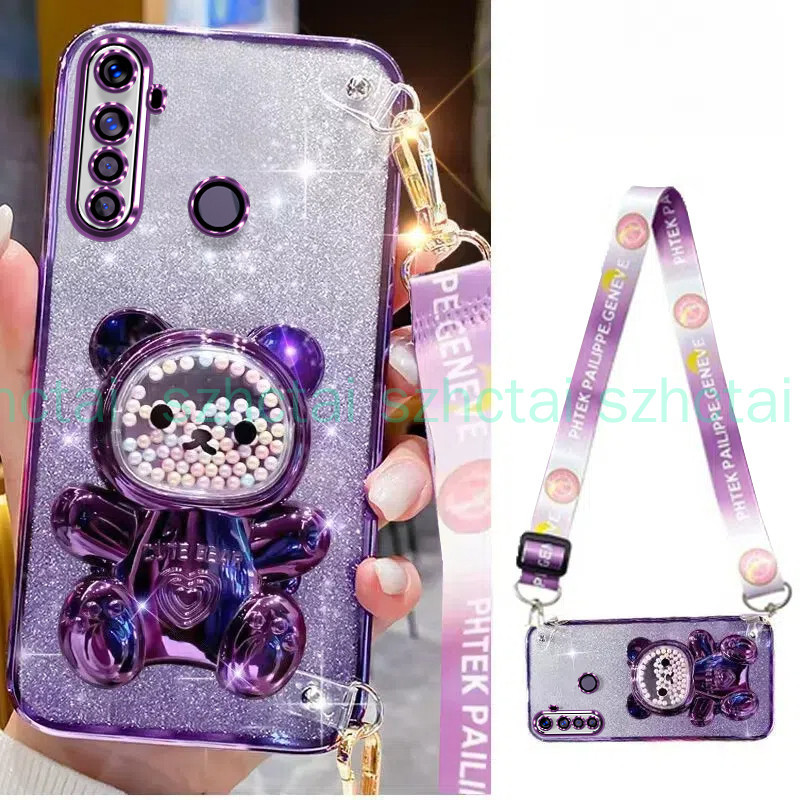 Ốp lưng Realme 5 5i 5s 6i c3 5 Pro dây đeo cổ tay dài phong cách với giá đỡ hình gấu hạt đầy màu sắc Vỏ điện thoại tpu mềm sang trọng Ốp Điện Thoại Realme 5 5i 5s 6i c3 5 Pro