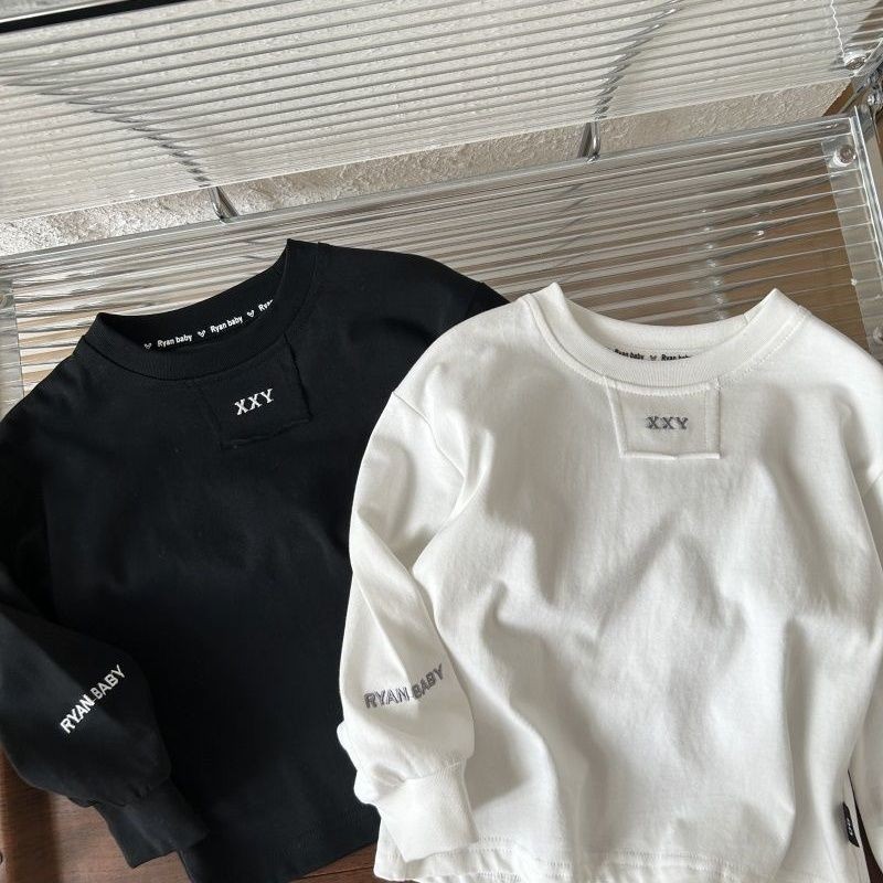 Children's cotton T-shirt long sleeved boys' white base shirt