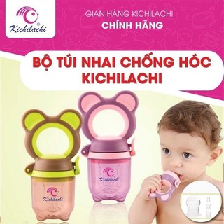 Túi nhai ăn dặm Kichilachi hình gấu có dây cho bé 6m+
