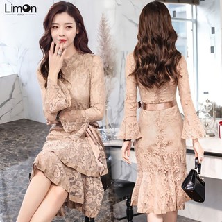 Đầm Ren Nữ 2024 Phong Cách Mới Xuân Thu Slim-fit Ôm Hơn Nhìn Thu Đông Đế Váy Giữa Chiều Dài Phong Cách