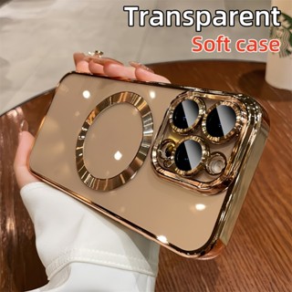 Ốp điện thoại từ tính trong suốt mạ sang trọng cho iPhone 16 15 14 13 12 11 Pro max plus Ốp điện thoại mềm chống sốc