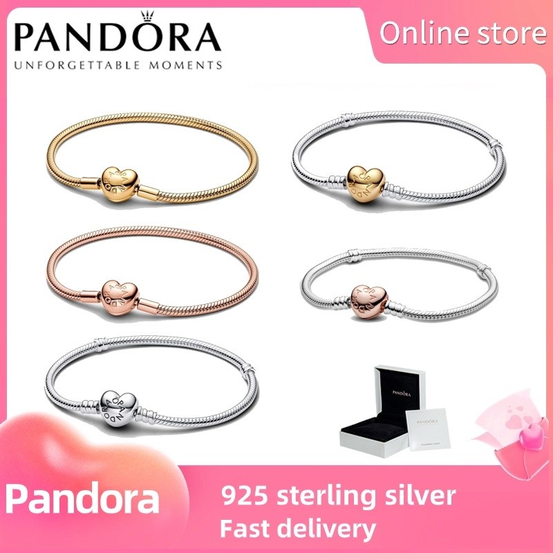 S925 Bạc PANDORA A always love heart-shaped snake chain bracelet