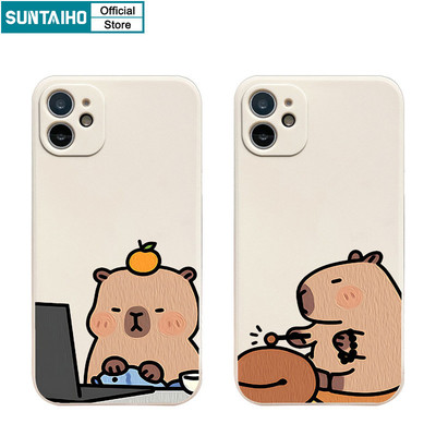 Suntaiho Ngộ nghĩnh Dễ Thương Vỏ Gỗ Cá Capybara Họa Tiết Ốp Điện Thoại Cho Iphone 16 15 14 13 12 11 Pro Max IP 7 8 Plus Iphon X Xs XR Xs Max Silicon Mềm Cao Cấp Chống Sốc Ốp Lưng