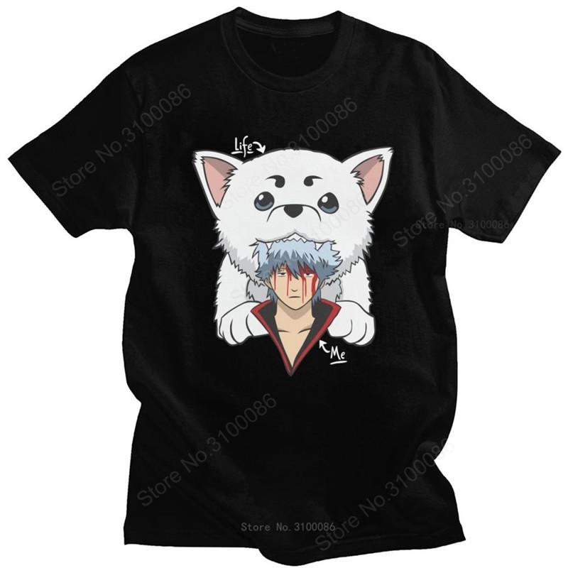 Kawaii Gintama Gintoki Sakata Áo Nam Tay Ngắn Sadaharu Áo Thun Họa Tiết Áo Thun Cotton Anime Manga T