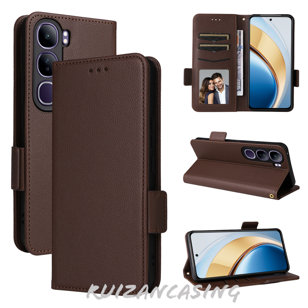 Ốp điện thoại cho Vivo V40 Lite 4G 5G V40Lite 2024 Vỏ điện thoại lật Vỏ da chống sốc Vỏ bảo vệ từ tính họa tiết Litchi Vỏ giữ khe da