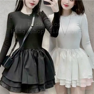  Đầm xoè 3 tầng tay phồng nhúng eo BIDU STORE tôn dáng đầm tay dài tùng xoè 3 tầng ôm dáng cực yêu 