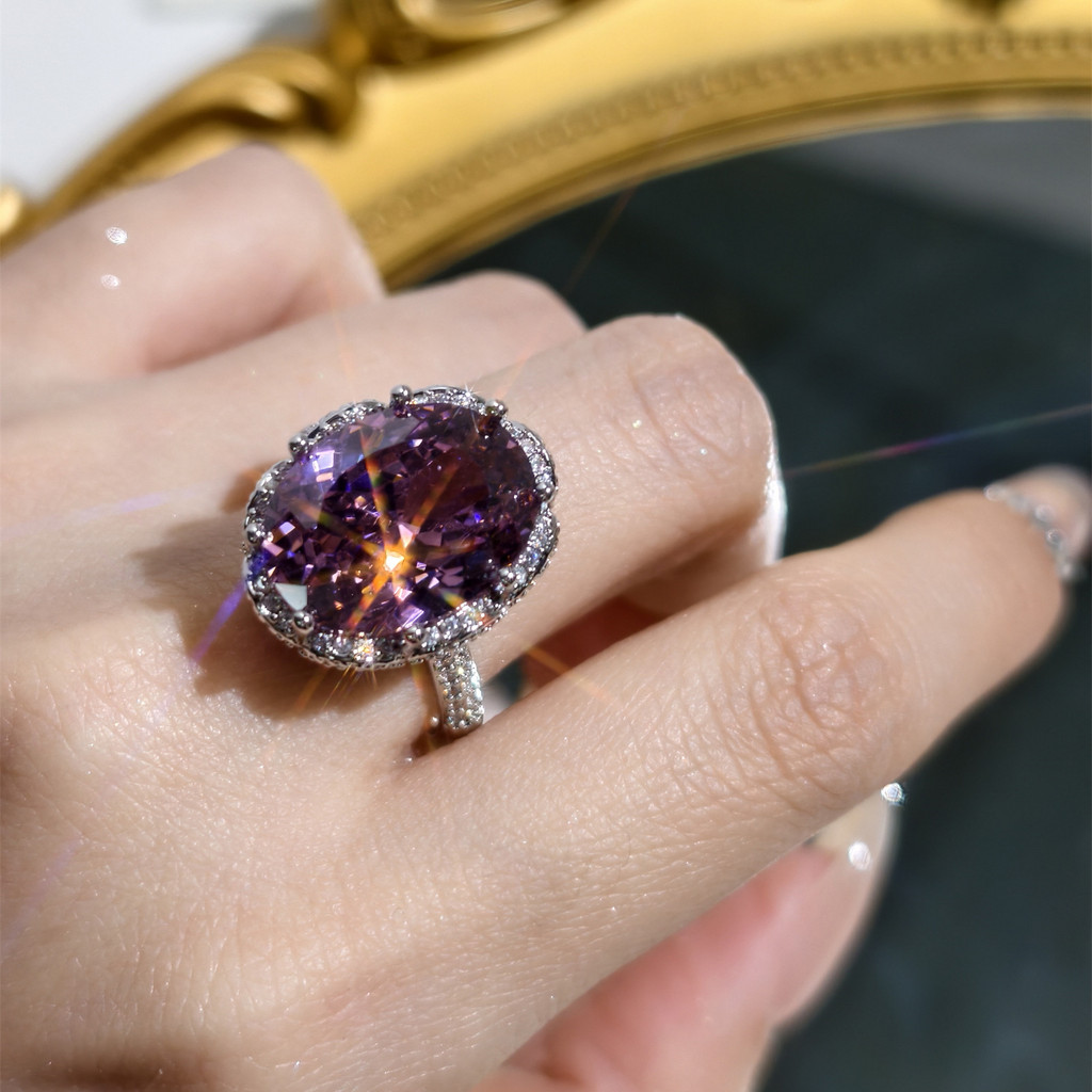 [MIJING] Full Diamond Luxury Shining Luxury Fan Dry Rose Open Ring Mặt dây chuyền Bông tai Bộ ba mản