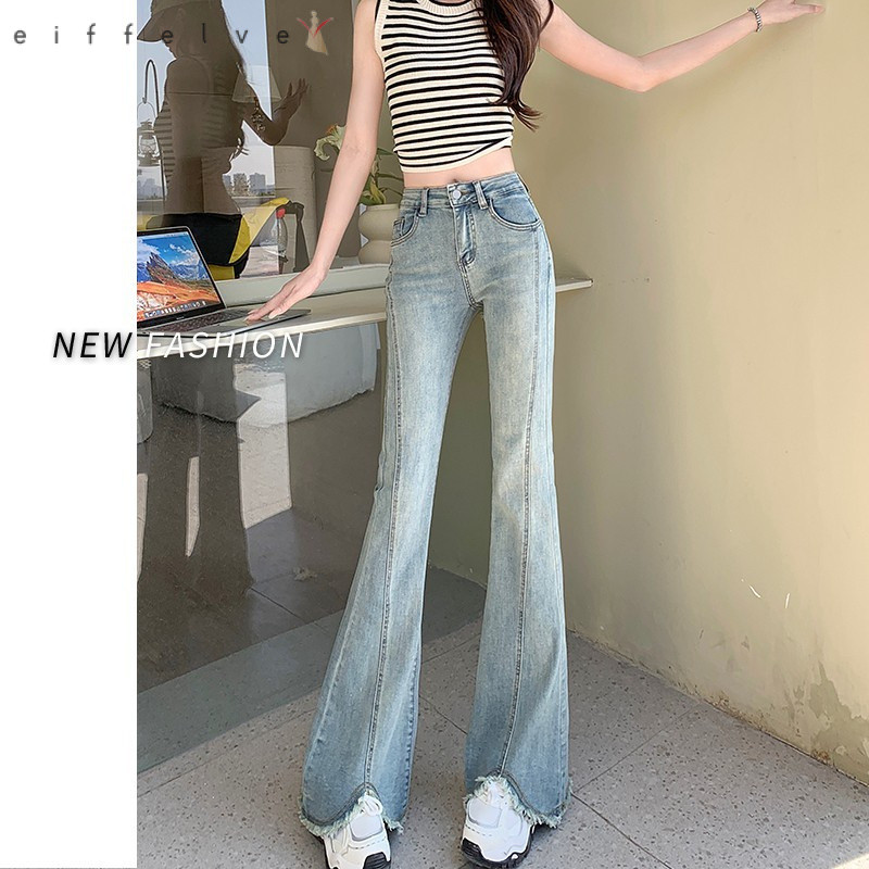 [Eiffelve] Quần Jean Nữ Mỏng Hơi Loe, Màu Sắc Ánh Sáng Cao Cấp, Xu Hướng Mới Mùa Xuân - Hè 2024