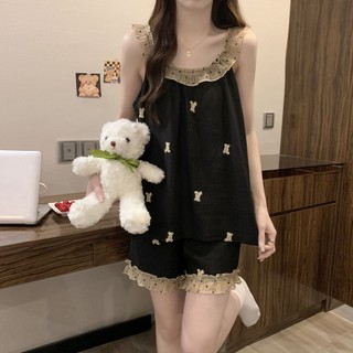 Bộ đồ ngủ nữ ngọt ngào phong cách công chúa mùa hè với ren và miếng lót ngực, phiên bản cao cấp