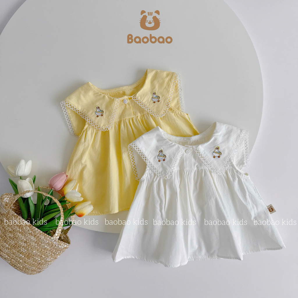 [BAOBAO-ODER] ÁO SƠMI SÁT NÁCH CỔ REN THÊU VỊT XINH XẮN CHO BÉ GÁI -MZ9028