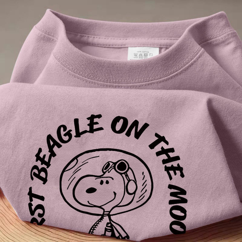 Màu Tím Đậm Snoopy In Áo Thun Snoopy Tay Ngắn Snoopy Cotton Nguyên Chất Nam Nữ Áo