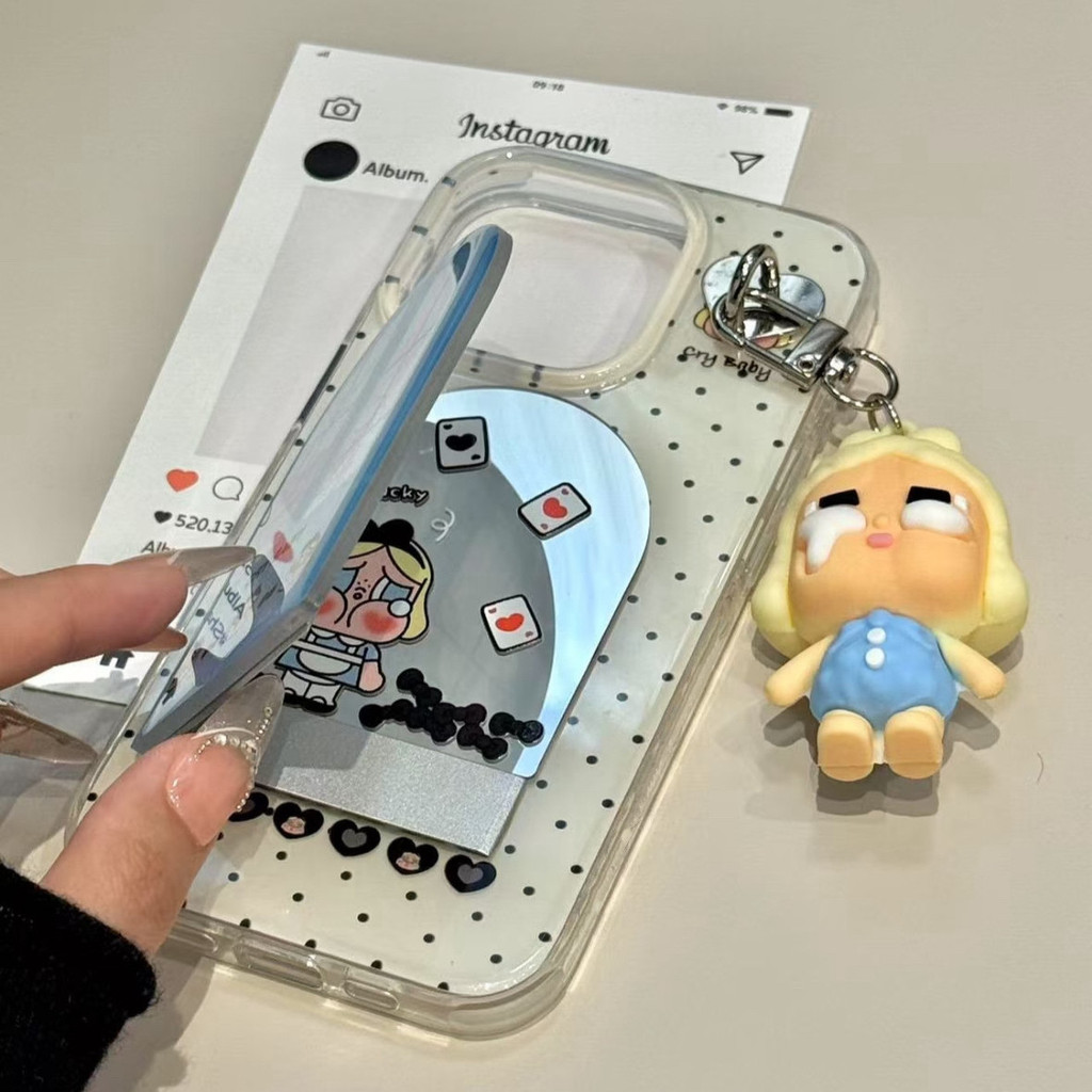 Dễ Thương Chấm Bi Khóc Cho Bé Flip Mirror Mặt Dây Chuyền Iphone 17/16 / 15  Ốp Điện Thoại 13 / 12 / 