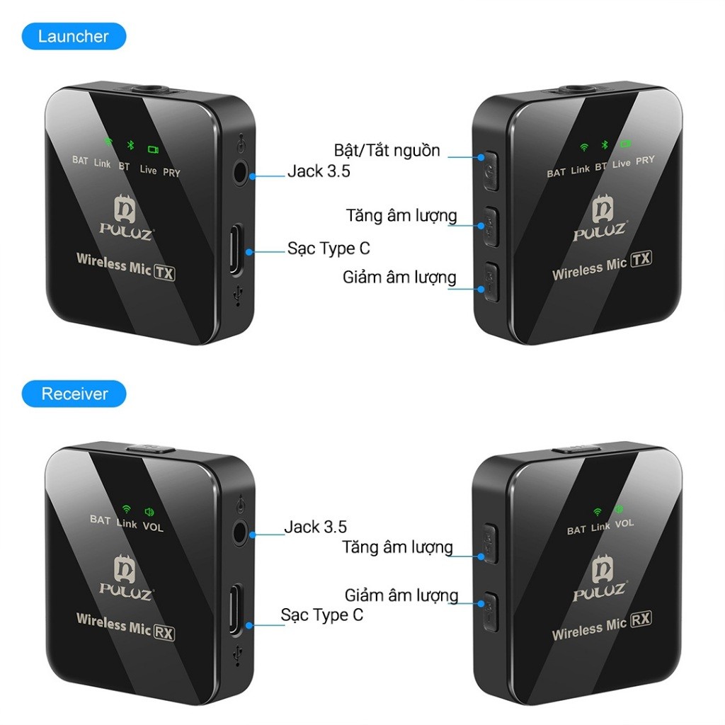 Micro Puluz không dây điện thoại cài áo khử nhiễu chống ồn nhỏ gọn ghi âm livestream trợ giảng quay phim - Chính hãng | BigBuy360 - bigbuy360.vn