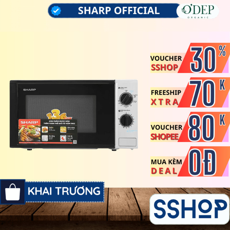 Lò vi sóng có nướng Sharp 20 Lít 800W - 1000W Chính hãng R-G225VN-BK - BẢO HÀNH 15 THÁNG - SSHOP SSO