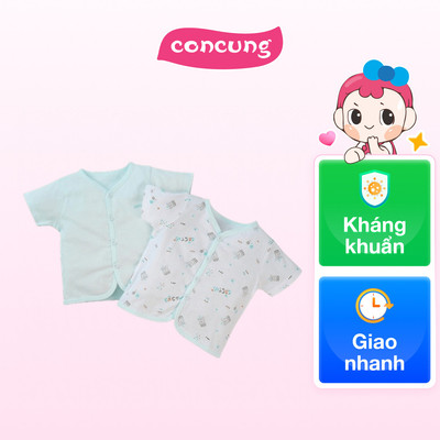 Cặp áo ss cài giữa tay ngắn Animo LĐ422052 (3-6M,xanh ngọc-trắng)