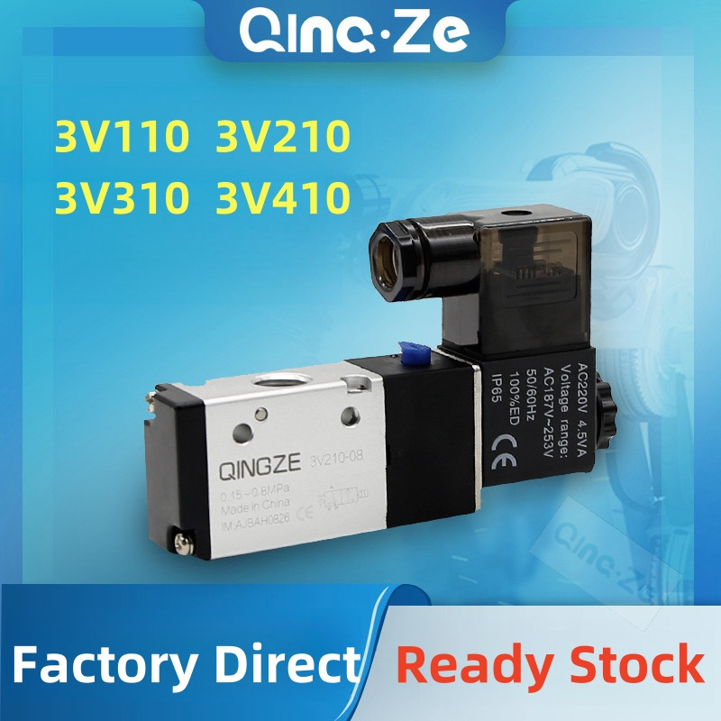 Van khí nén điện 2 vị trí 3V110-06 3 cổng DC12V DC24V AC220V AC110V 3V210-08 3V310-10 3V410-15