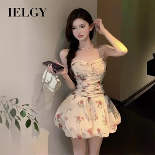 Ielgy Váy hoa đẹp tranh sơn dầu váy nụ mới của Pháp ngọt ngào công chúa sling váy ngắn