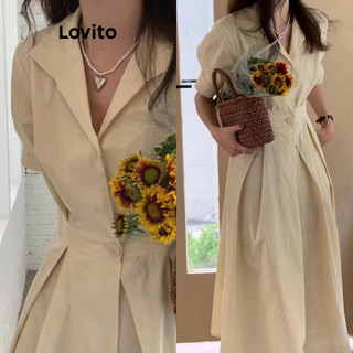 Đầm Lovito phối nút màu trơn phong cách thường ngày cho nữ LNE64118