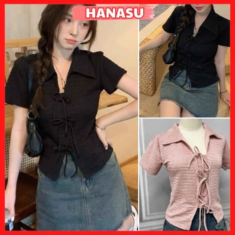 Áo brandy coquette nữ cộc tay from baby tee phối dây nơ trẻ trung áo thun nữ ngắn tay chất xốp thời trang A334-HANASU