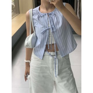 Kii Wii Áo sơ mi ngắn tay sọc phong cách Hàn Quốc mùa hè dành cho nữ 240719