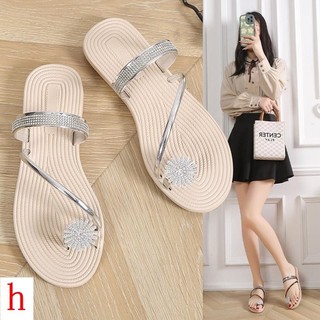 Dép Đế Bằng Thời Trang Đơn Giản Phong Cách Cổ Tích Bộ Dép Ngón Chân Nữ 2023 Xuân Hè Phong Cách Mới Influencer Kim Cương Giả Đế Bằng La Mã Dép Nữ