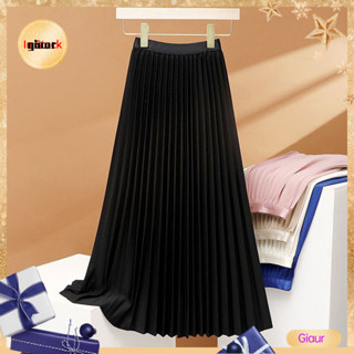  Váy dài Giaurz Váy Maxi màu trơn Váy Maxi xếp ly cạp cao sang trọng để làm việc Giải trí Váy chữ A Satin màu trơn dành cho nữ Dây thắt lưng co giãn để thoải mái Đông Nam 