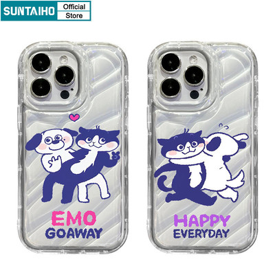Suntaiho Ngộ nghĩnh Dễ Thương Vỏ Mèo Chó Cặp Đôi Họa Tiết Ốp Điện Thoại Cho Iphone 15 14 12 13 11 Pro Max IP 7 8 Plus Iphon X Xs XR Xs Max TPU Silicone Mềm Cao Cấp Chống Sốc Ốp Lưng
