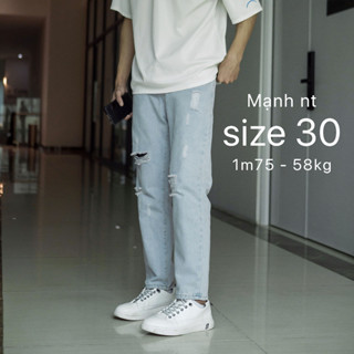 Quần Baggy jean nam ống suông phom rộng rách gối 049 050 070 chuyensiluxury