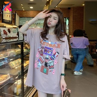 Ruidiandian Mùa Hè Rời Tay Ngắn Cho Nữ Phong Cách Hàn Quốc In Hình Áo Thun Plus Size Top Quần Áo Thường Ngày