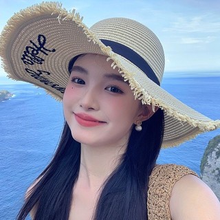 Mùa Hè Lớn Vành Che Nắng Mũ Rơm Mẫu Nữ In Chữ Ngoài Trời Mũ Chống Nắng