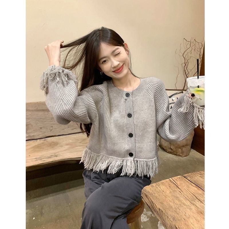 Áo khoác len cardigan dài tay form dáng croptop thời trang retro chuẩn hàng QCCC KUNKUN SP214