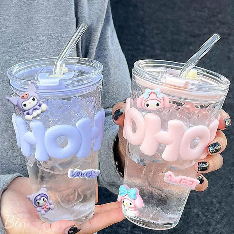 Cốc Ly Thuỷ Tinh Kèm Sticker Kuromi