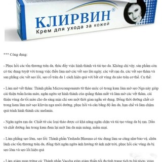 Kem làm mờ sẹo, thâm mắt rạn da Klirvin Nga