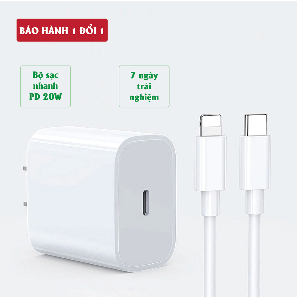 Bộ sạc nhanh 20W PD (củ sạc + cáp sạc nhanh) cho 5-14PRM. Sạc 60p lên 80% Pin. Dây sạc điện thoại - Bộ chuyển đổi Type C
