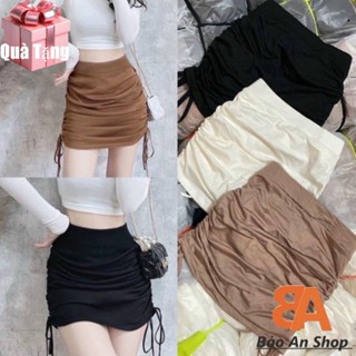 Chân váy ngắn lưng thun rút dây 2 bên có quần trong chất vải thun Borip