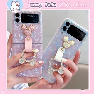 [CÓ SẴN] Ốp Samsung Z Flip5 - Z Flip4 - Z Flip3 - Flip 4 5G vân đá charm mickey gold kèm dây ring đính đá dễ thương