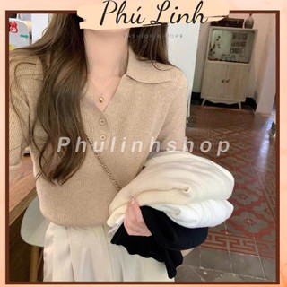  MS153 Áo polo nữ len tăm dài tay áo len nữ thu đông cổ bẻ 