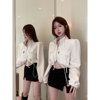 Áo tay phồng mẫu ngắn Hot Girl kiểu Mỹ Áo Jacket đi xe máy thu đông thích hợp thiết kế cho nữ áo khoác áo khoác
