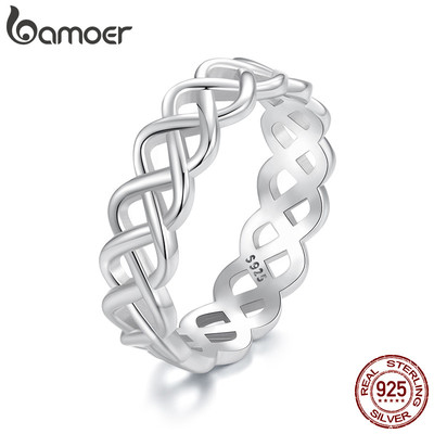 Bamoer 925 Sterling Sliver Nhẫn Dệt Trang Sức Thời Trang Quà Tặng Cho Nữ