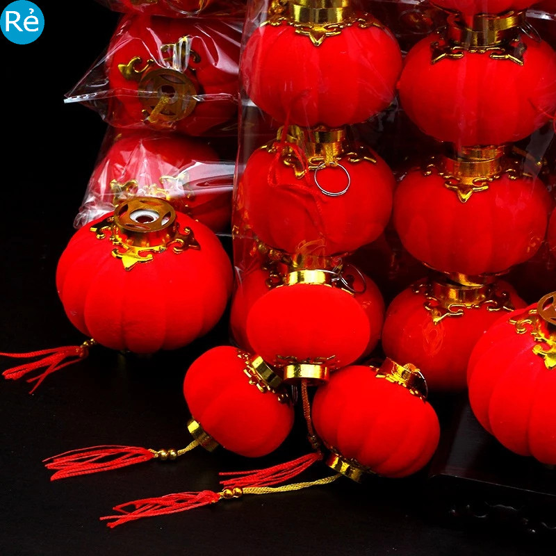 Lồng Đèn Nhung Trang Trí Cây Đào, Cây Mai Đón Tết Nguyên Đán, Đèn Lồng Đỏ Treo Cây Cảnh