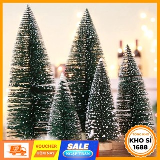 Cây Thông Giáng Sinh Mini Để Bàn Làm Việc Noel, Mô Hình Cây Thông Noel Đế Gỗ Phủ Tuyết Trang Trí Giáng Sinh E2087