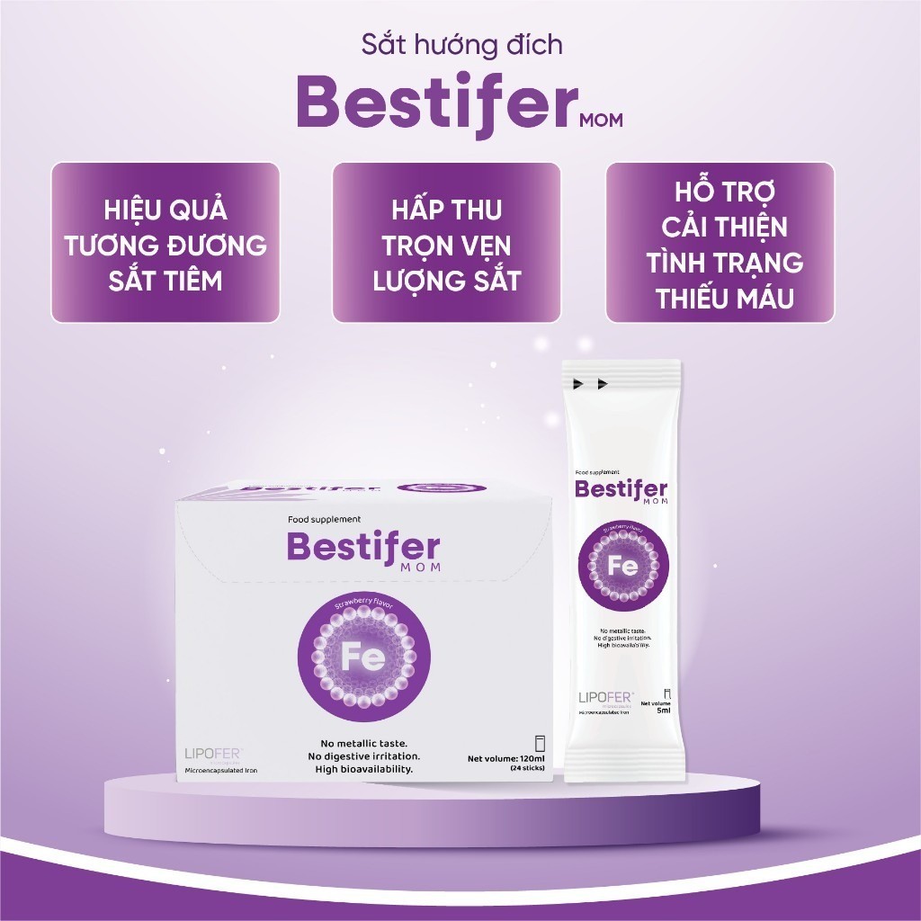 [Xả hàng]Bestifer Mom bổ sung sắt cho mẹ bầu dạng nước - Hộp 24 gói (5ml/gói)