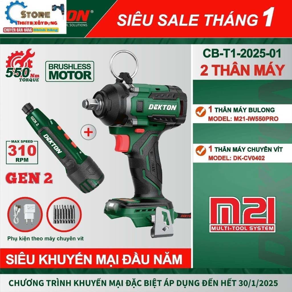 Máy Siết Bulong 550Nm DEKTON M21-IW550 Tăng DK-CV0402 Chính hãng dekton sto.re máy rẻ