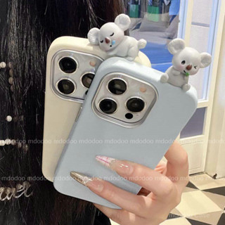  ốp lưng For OPPO Reno 14 13 12 F 8 Pro 5G 8T 12F 7Z 8Z 6 Z 5Z 6Z 5 Lite 4G 4F 5F A94 A93 Luxury Skin Feel Leather Texture Shockproof Fall Proof Soft Phone Case Simple Solid Color Cute 3D Doll Sleep lazily Koala Back Cover PW 09 