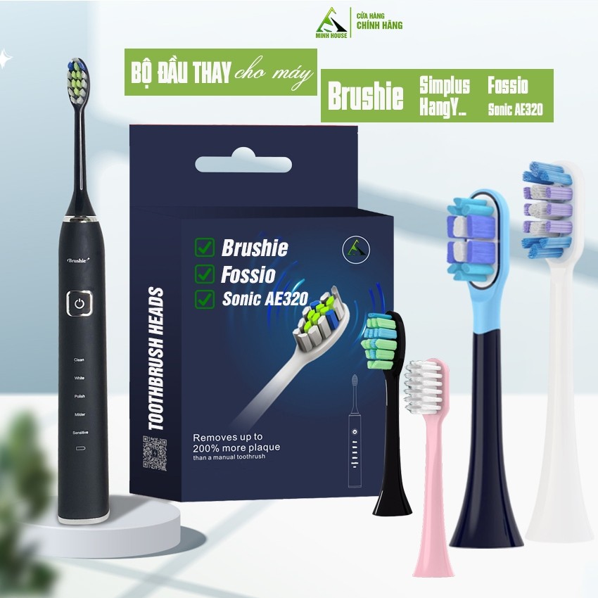 Cho máy Brushie Eco,Ultra Plus,Pro Max,Limited, Fossio, Set 2 đầu bàn chải đánh răng điện Minh House