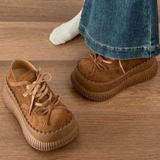  Phong Cách Hàn Quốc Mũi Tròn Đế Dày Buộc Dây Oxford Giày PU Sâu Miệng Đế Đế Cổ Giữa Gót Nữ Chống Trơn Trượt Retro Giày Đơn Nhà Máy Giá Bán Buôn 