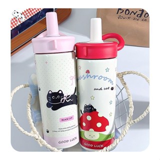  Cốc giữ nhiệt có ống hút Cốc học sinh di động 600ml Dung tích lớn Thép không gỉ 316 