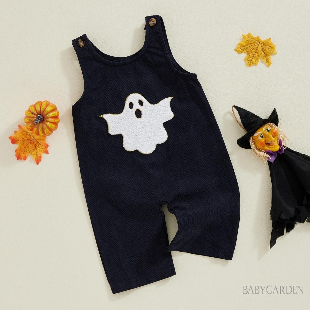 Baga-6month-4years Trẻ Em Bé Halloween Tổng Thể Jumpsuit Ma Thêu Muỗng Cổ Không Tay Áo Liền Quần
