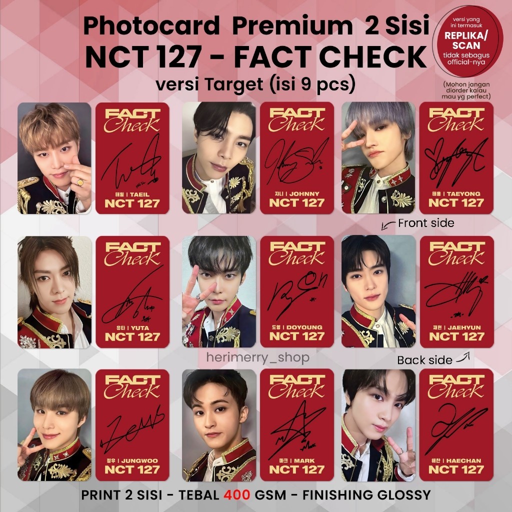 SET 8-9 Photocard NCT127 FACT CHECK - Card Bo Góc Unofficial NCT 127 - Cán nhám 2 mặt - Hình in sắc 
