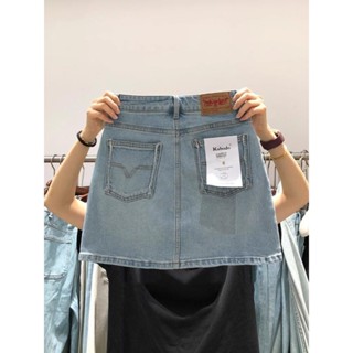  Váy ngắn bò thời trang cỡ lớn Jiashucheng chân váy chữ A màu xanh lam tôn dáng gầy cạp cao dễ phối cho nữ 